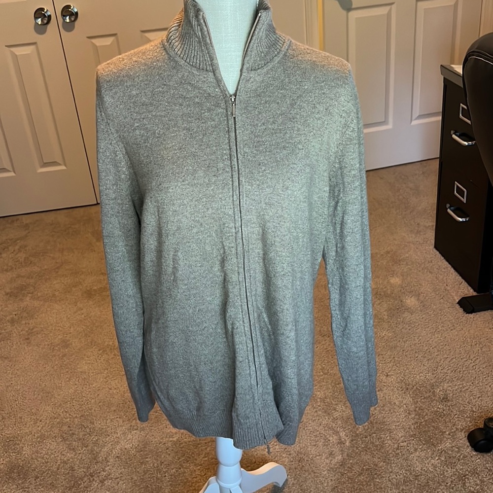 LL Bean Cashmere Zip Up Sweater Tan | XL